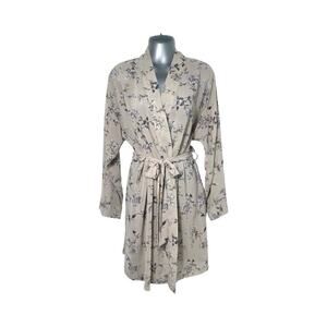 Vintage Calvin Klein Womens Floral Sheer Sleepwear Knee Length Robe Belted S/M